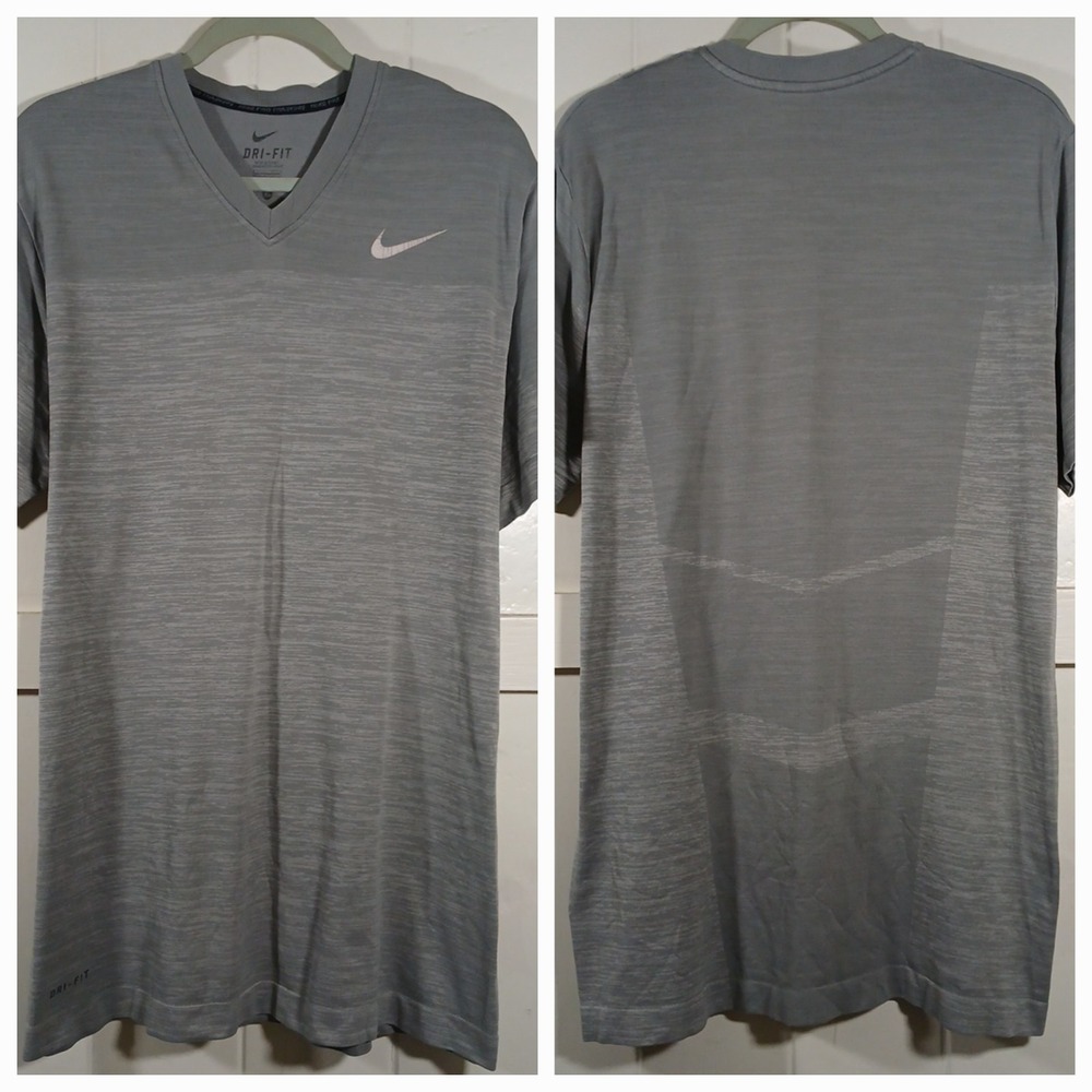 Nike Shirt Knit Fitted Tech Pro Training Men's XL Gray V-Neck Athletic SS 588712